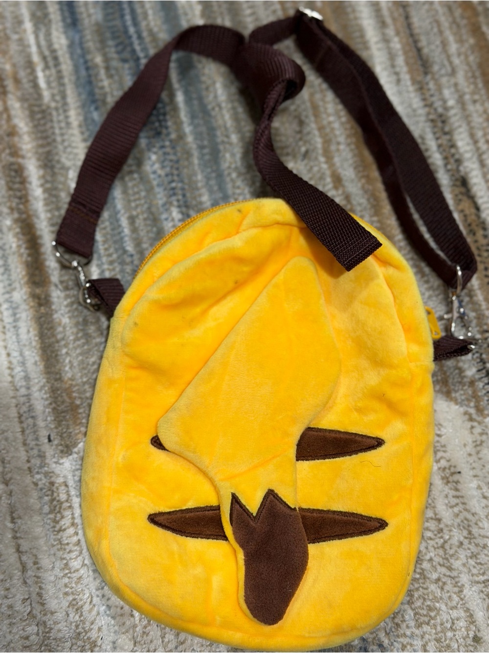 Kids Yellow Plush Crossbody Bag with Brown Accents